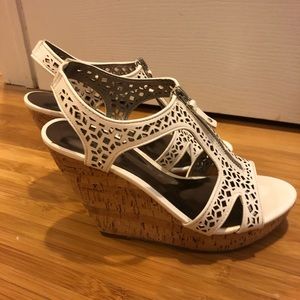 White leather wedge sandals